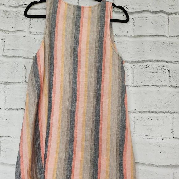 Pure Navy Sleeveless 100% Linen High Low Striped Summer Tank Top Size Small - Picture 8 of 11